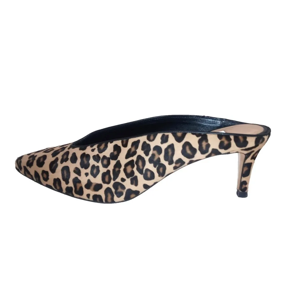 L K BENNETT CELIA Mules Slides Calf Hair LEATHER Shoes 39.5 Heels Leopard 9/9.5